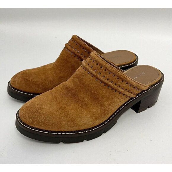 Donald Pliner Women's Sahara Suede Wedge Mules Chestnut Sz 6.5 New - Picture 1 of 10